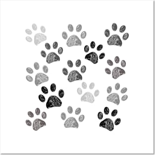 Doodle paw print black white Posters and Art